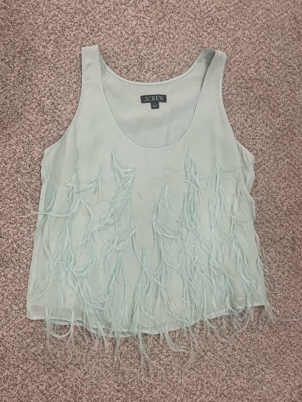 J. Crew Mint Feather-Trim Tank Top Small - Picture 2 of 4